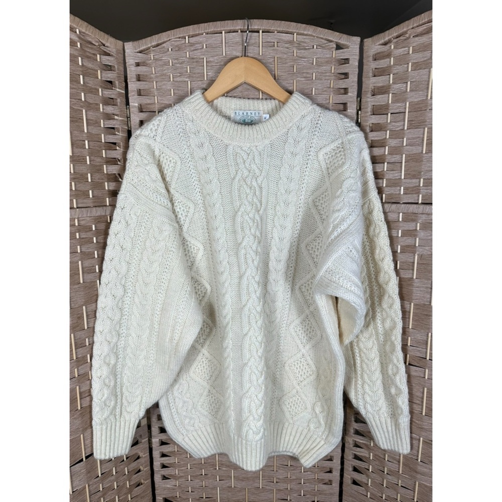 Vintage Blarney Woollen Mills Aran Cable Knit Sweater - Size XL